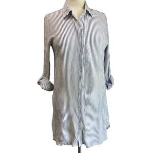 Duffield Lane Seersucker Blue & White Preppy Mini Shirt Dress Size Small